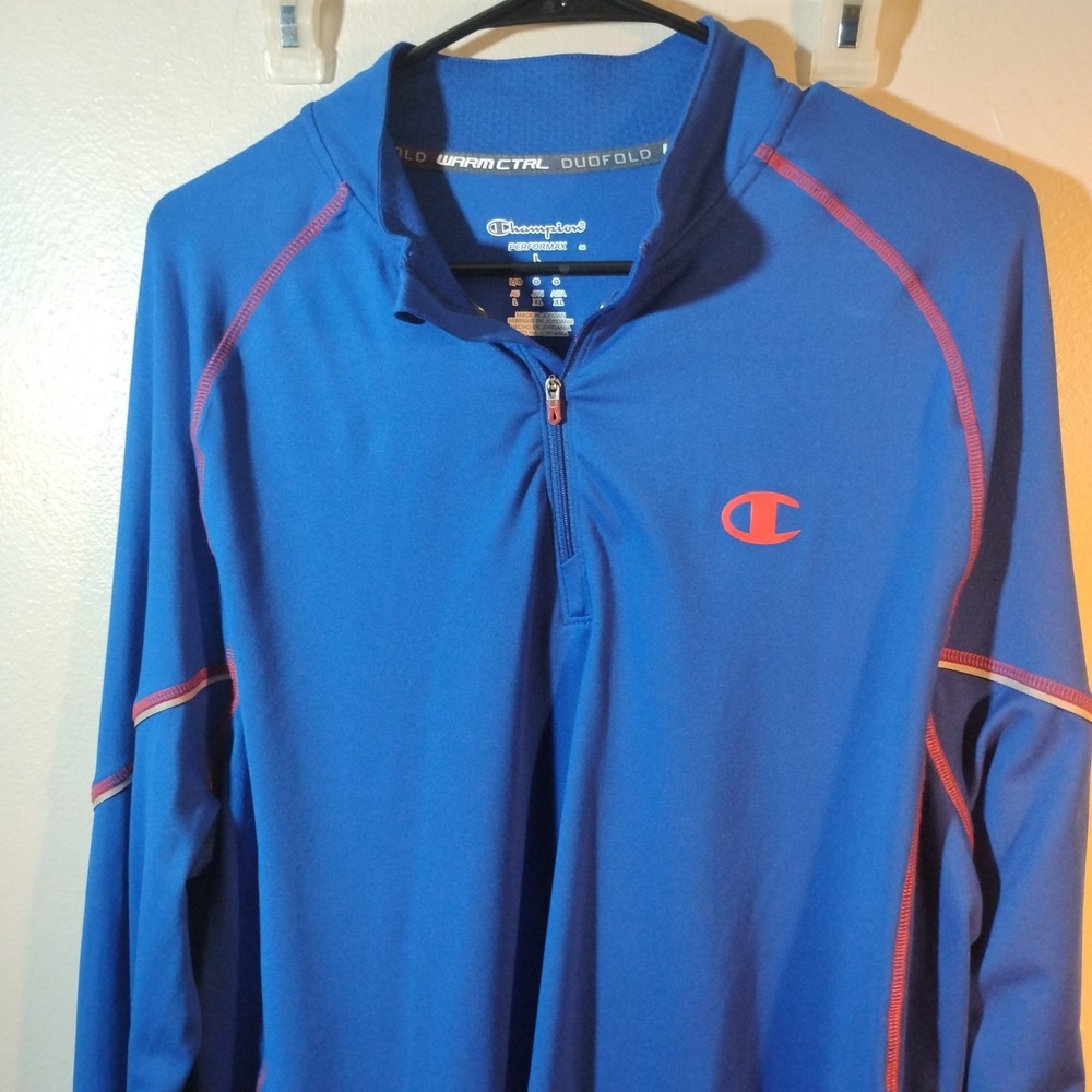 Champion Mens Large Pull Over Quarter Zip  Blue,Red Accents #athletica